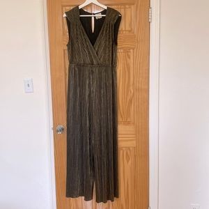 Criss cross Gold lame Jumpsuit Anthropologie